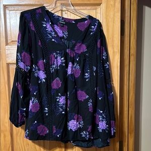 Torrid Black and Purple Floral Relaxed Blouse